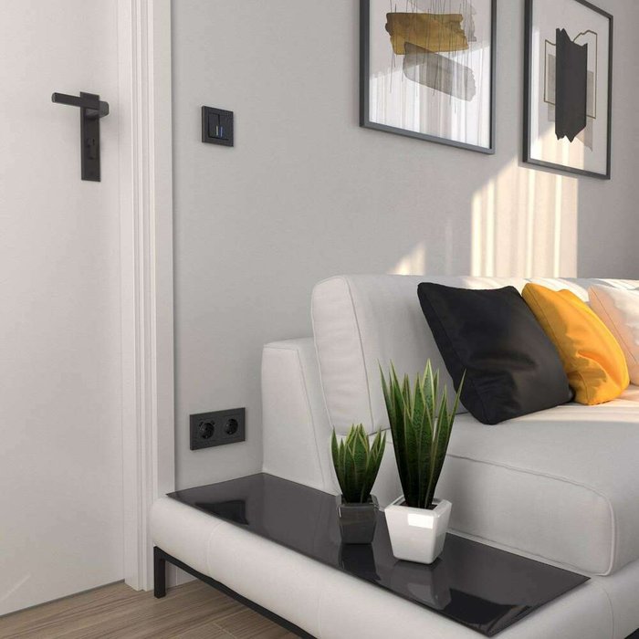 Выключатель двухклавишный с подсветкой черного цвета проходной - купить Выключатели по цене 1240