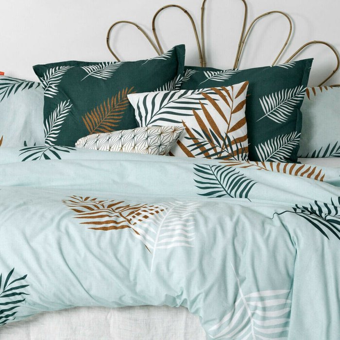 Пододеяльник Blanc Foliage 155х220 мятного цвета - лучшие Пододеяльники в INMYROOM