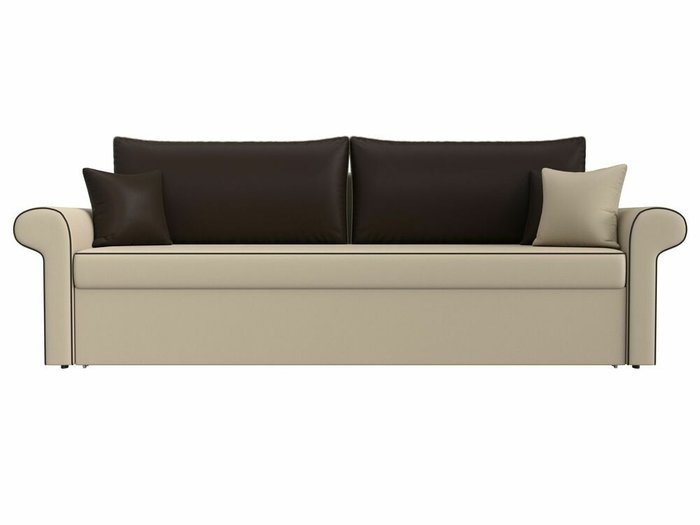 Прямой диван-кровать Милфорд коричнево-бежевого цвета (экокожа) - купить Прямые диваны по цене 42990.0