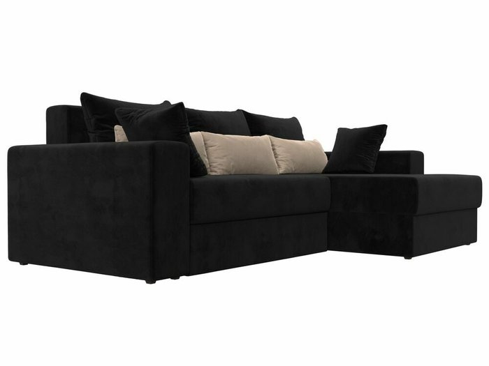 Угловой диван-кровать Майами черного цвета с бежевыми подушками правый угол - лучшие Угловые диваны в INMYROOM