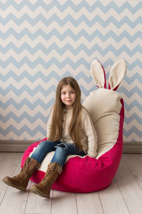 Кресло-мешок Зайчик кремово-малинового цвета - лучшие Бескаркасная мебель в INMYROOM