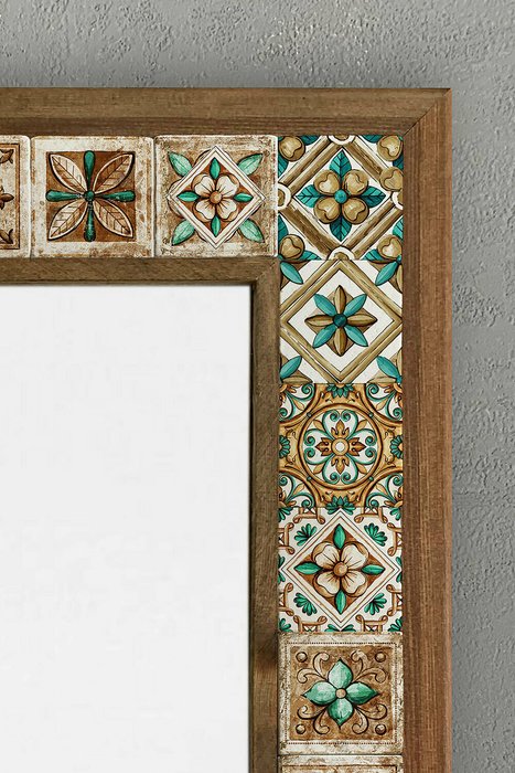 Настенное зеркало 43x63 с каменной мозаикой бежево-зеленого цвета - лучшие Настенные зеркала в INMYROOM