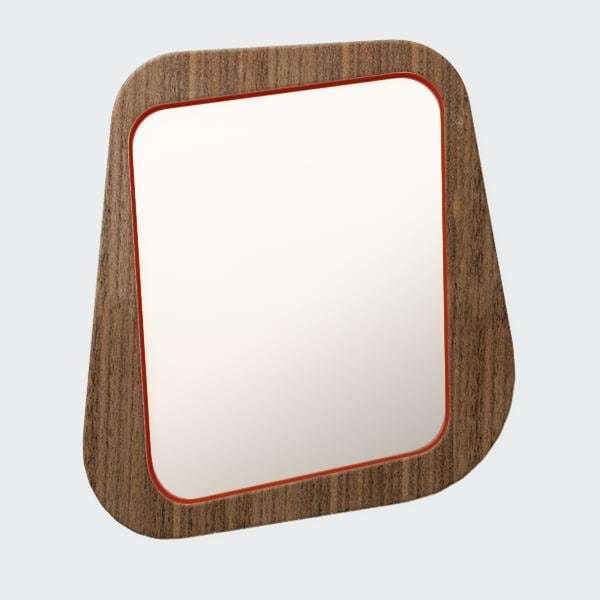 Зеркало настенное Woodi в темном шпоне с красным кантом