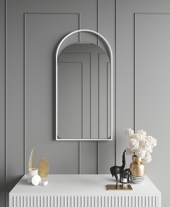 Настенное зеркало Artful 52х102 в металлической раме белого цвета - лучшие Настенные зеркала в INMYROOM