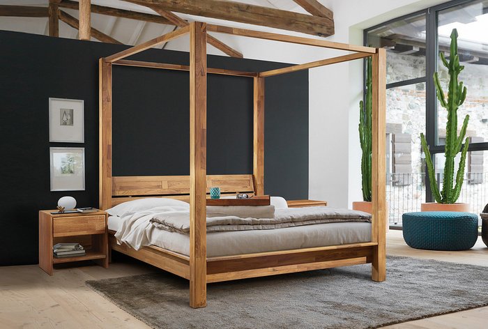 Кровать Берген с балдахином 160х200 светло-коричневого цвета - лучшие Кровати для спальни в INMYROOM
