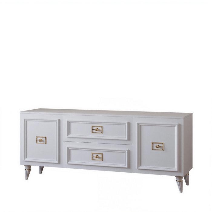 Тумба под телевизор Валенсия белого цвета с золотым