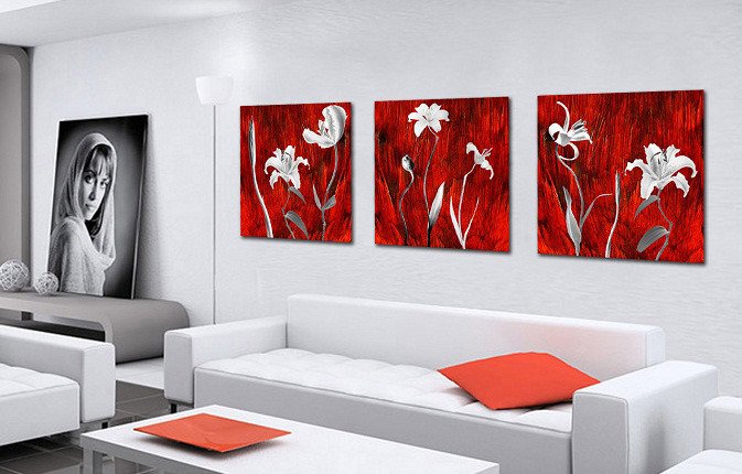 Триптих на холсте: Ярко-белые лилии - купить Принты по цене 3890.0
