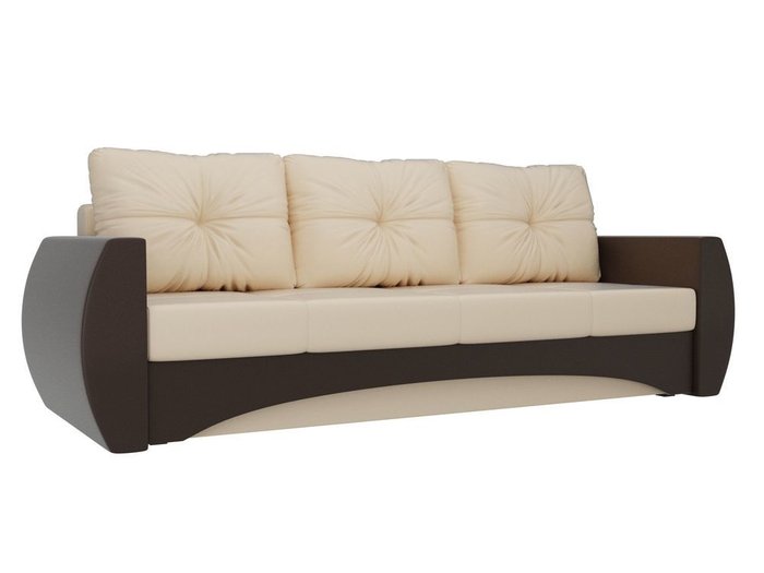 Прямой диван-кровать Сатурн бежево-коричневого цвета (ткань/экокожа)