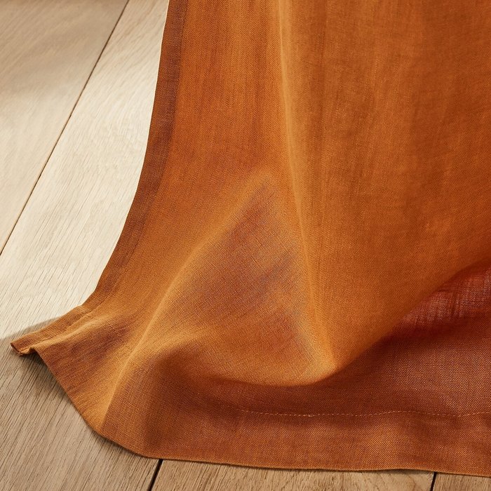 Штора из стираного льна на подкладке с люверсами Private 140x220 бежево-оранжевого цвета - лучшие Шторы в INMYROOM