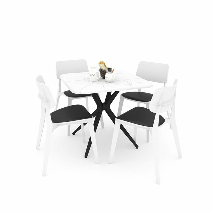 Обеденная группа из стола и четырех стульев черно-белого цвета