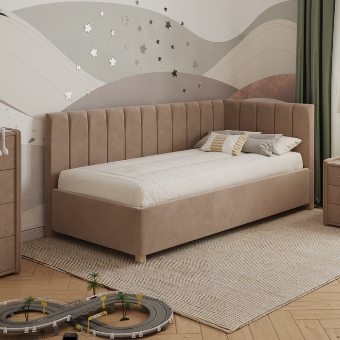 Кровать Помпиду 90х200 бежевого цвета без подъемного механизма - купить Одноярусные кроватки по цене 25946.0