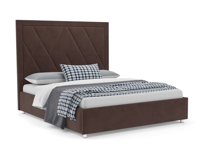 Кровать Треви 140х190 коричневого цвета с подъемным механизмом (велюр)