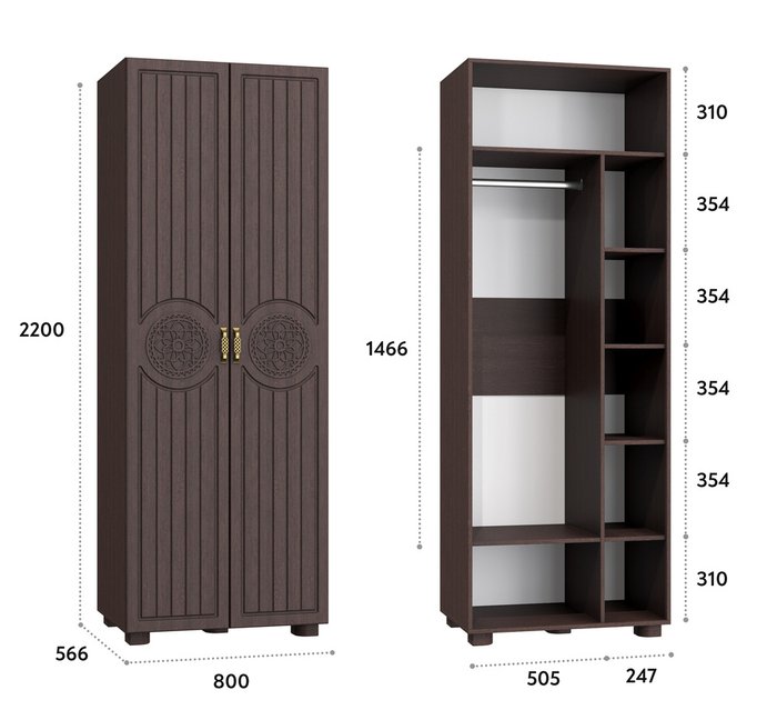 Шкаф для одежды Монблан коричневого цвета - купить Шкафы распашные по цене 31598.0