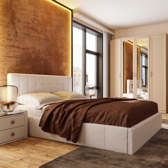 Мягкая кровать 180х200 в обивкой из экокожи с отделением для хранения  - купить Кровати для спальни по цене 68069.0