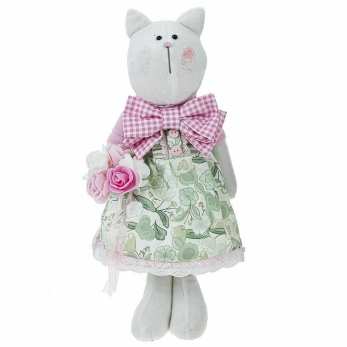 Игрушка набивная Кошка бело-розового цвета Игрушка набивная Кошка бело-розового цвета