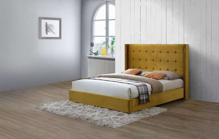 Кровать с подъемным механизмом Vivien 160x200 желтого цвета - лучшие Кровати для спальни в INMYROOM Кровать с подъемным механизмом Vivien 160x200 желтого цвета - лучшие Кровати для спальни в INMYROOM
