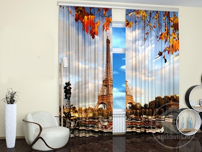 Фотошторы для гостиной: Осенний Париж - купить Шторы по цене 3990.0