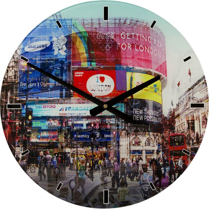 Часы настенные Piccadilly Circus из закаленного стекла