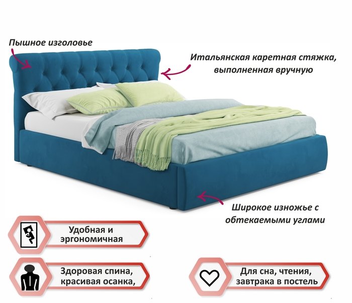 Кровать Ameli 180х200 с подъемным механизмом синего цвета - купить Кровати для спальни по цене 31890.0