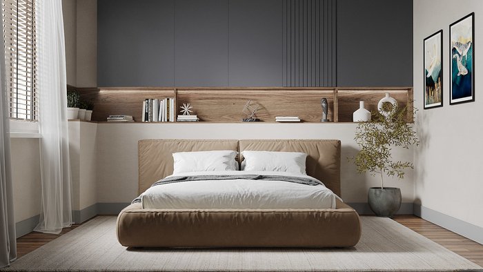 Кровать Латона-3 180х200 светло-коричневого цвета - купить Кровати для спальни по цене 80000.0