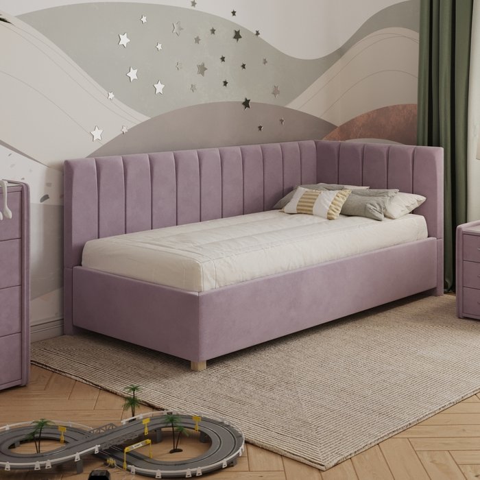 Кровать Помпиду 90х200 сиреневого цвета с подъемным механизмом - купить Одноярусные кроватки по цене 34106.0
