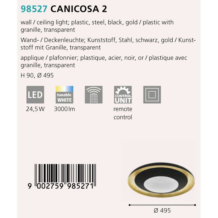 Потолочный светодиодный светильник Canicosa черно-золотого цвета - купить Потолочные светильники по цене 36290.0