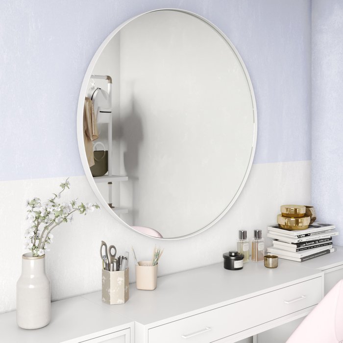 Дизайнерское настенное зеркало Rauntel L в раме белого цвета - купить Настенные зеркала по цене 18900.0