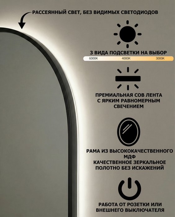 Настенное зеркало Kapsel M LED в раме черного цвета с подсветкой - лучшие Настенные зеркала в INMYROOM Настенное зеркало Kapsel M LED в раме черного цвета с подсветкой - лучшие Настенные зеркала в INMYROOM