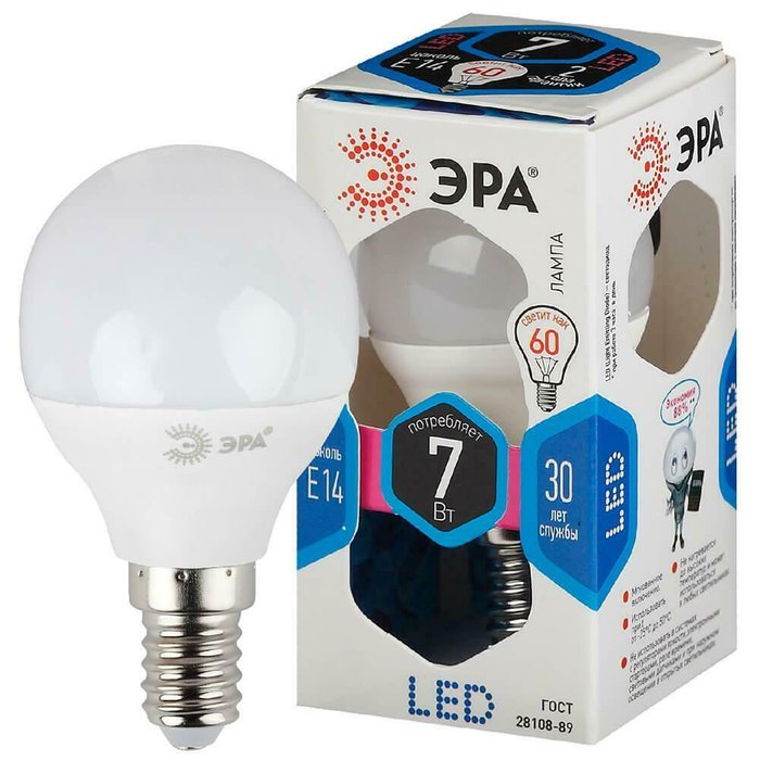 Лампа светодиодная ЭРА E14 7W 2700K прозрачная LED BXS-7W-827-E14-Clear - купить Лампочки по цене 84.0