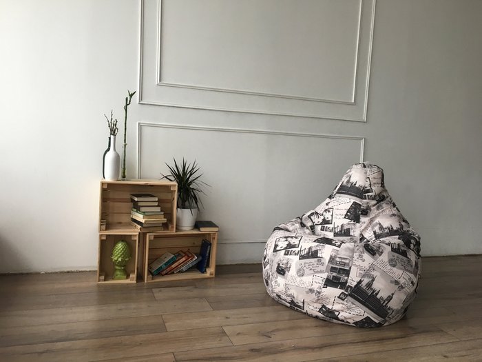 Кресло-мешок Груша 2XL Лондон бежево-серого цвета  - купить Бескаркасная мебель по цене 5490.0