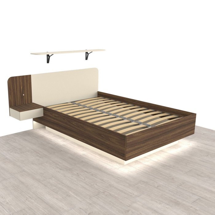 Кровать Астра 120х200 коричнево-бежевого цвета с подъемным механизмом и одним ящиком Кровать Астра 120х200 коричнево-бежевого цвета с подъемным механизмом и одним ящиком