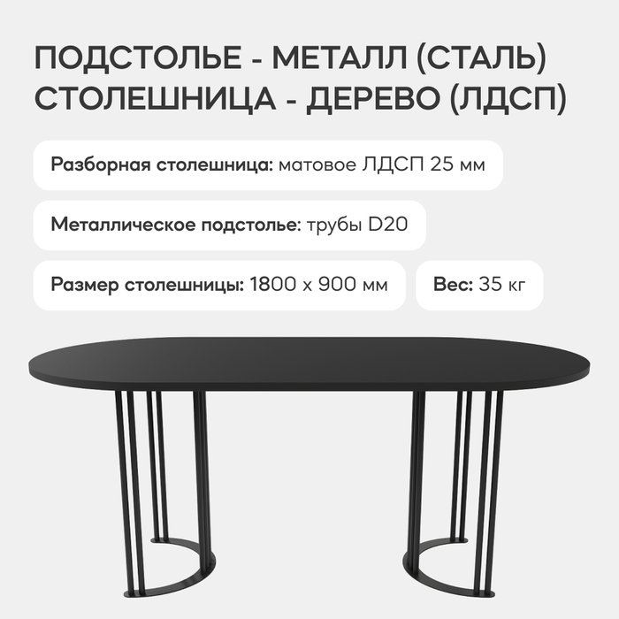 Обеденный стол Violur 180 с металлическим черным подстольем и черной столешницей - лучшие Обеденные столы в INMYROOM