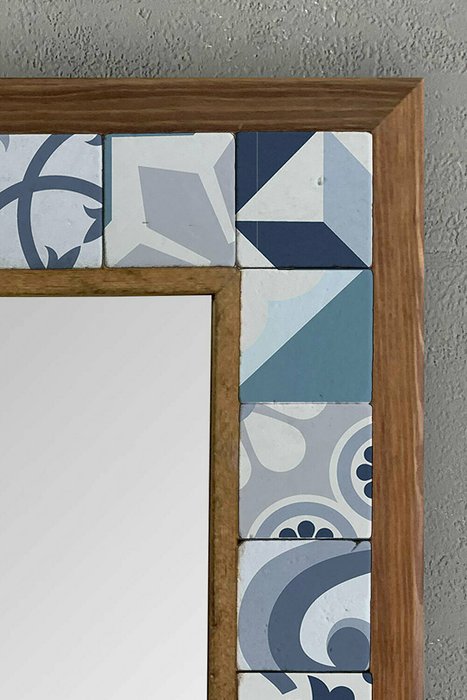 Настенное зеркало с каменной мозаикой 43x43 сине-белого цвета  - лучшие Настенные зеркала в INMYROOM