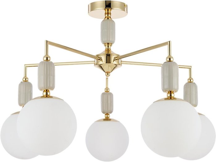 Люстра для гостиной потолочная на штанге Lumion Vivien 6580/5C французское золото, серый/белый металл, керамика/стекло E14 5*40W 220V Люстра для гостиной потолочная на штанге Lumion Vivien 6580/5C французское золото, серый/белый металл, керамика/стекло E14 5*40W 220V