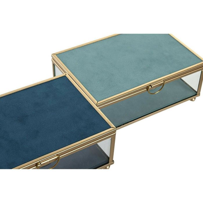 Шкатулка 15 x 10 x 6 cm Стеклянный бирюзовый Небесный синий Железо (2 штук) - лучшие Шкатулки в INMYROOM