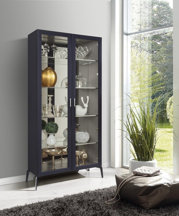 Шкаф-витрина Dimare темно-синего цвета с зеркалом - купить Шкафы витринные по цене 66080.0