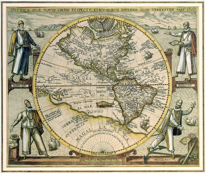 Репродукция картины на холсте Карта Америки 1596 г. 