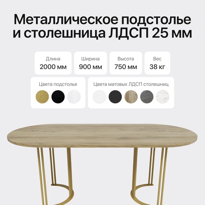 Обеденный стол Violur 200 с металлическим золотым подстольем и со столешницей орех - лучшие Обеденные столы в INMYROOM