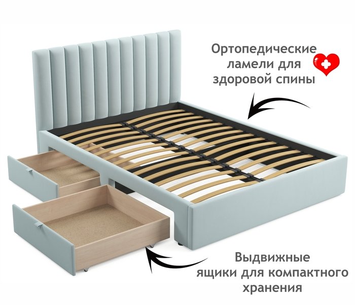 Кровать Olivia 160х200 голубого цвета без подъемного механизма - лучшие Кровати для спальни в INMYROOM