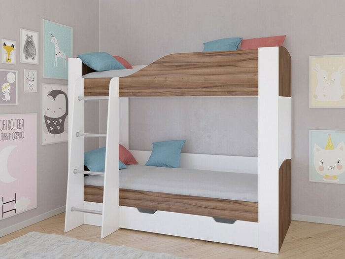 Двухъярусная кровать Астра 2 80х190 цвета Орех-белый - купить Двухъярусные кроватки по цене 20200.0