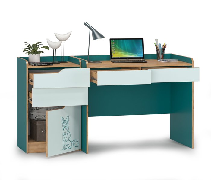 Стол письменный с комодом Гудвин зеленого цвета - лучшие Письменные столы в INMYROOM