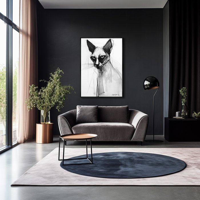 Репродукция картины Siamese cat in black and white, 2024г. - лучшие Картины в INMYROOM
