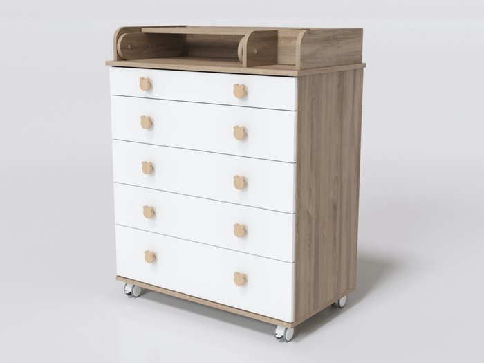 Комод с пеленальным столиком Мишка бежево-белого цвета Комод с пеленальным столиком Мишка бежево-белого цвета