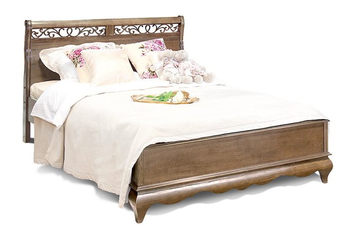 Кровать Оскар 160х200 коричневого цвета с белой патиной