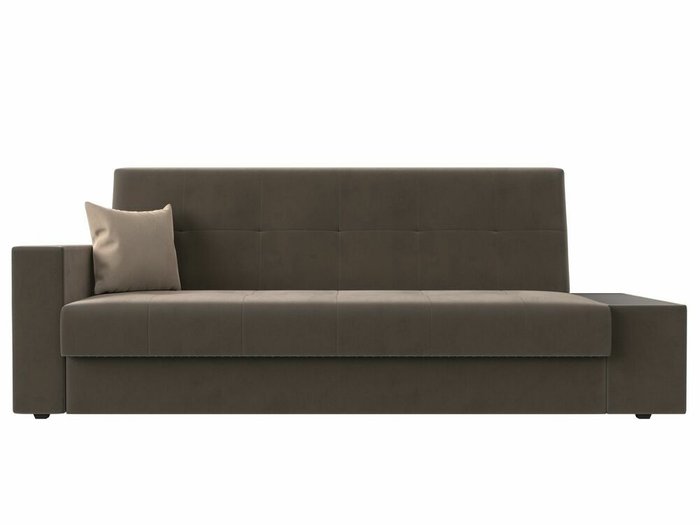 Диван-кровать Лига 020 коричневого цвета со столиком справа (велюр) - купить Прямые диваны по цене 25999.0