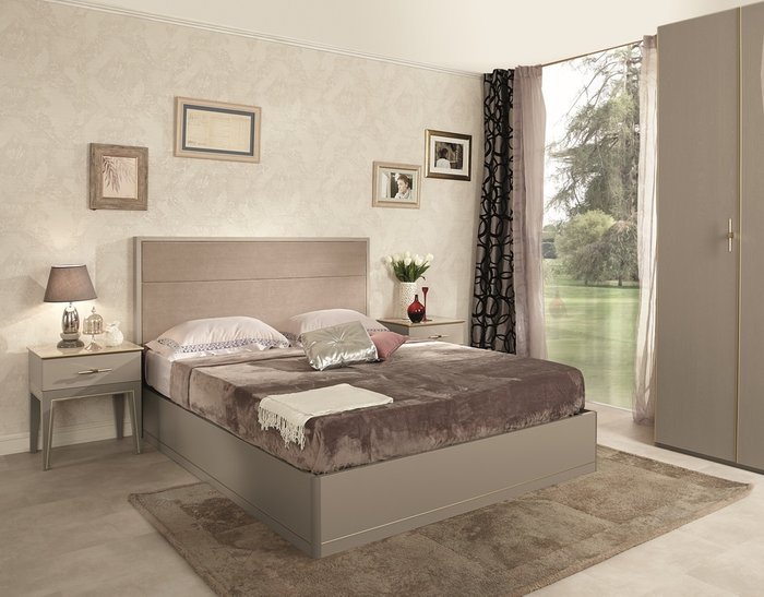 Кровать с мягким изголовьем и подъемным механизмом Palmari бежевого цвета - купить Кровати для спальни по цене 82947.0