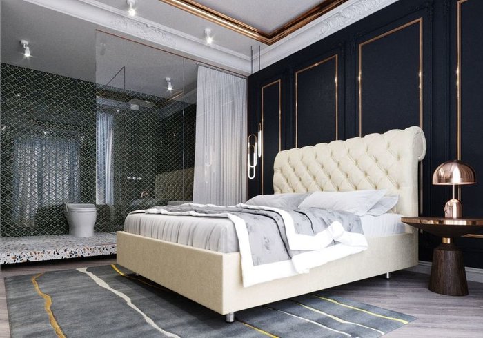 Кровать Версаль 140х200 тёмно-синего цвета  с подъемным механизмом - лучшие Кровати для спальни в INMYROOM