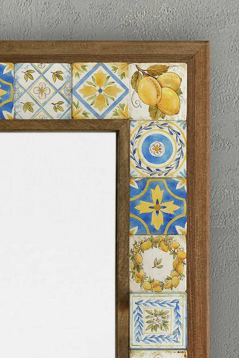 Настенное зеркало с каменной мозаикой 43x63 желто-синего цвета  - лучшие Настенные зеркала в INMYROOM