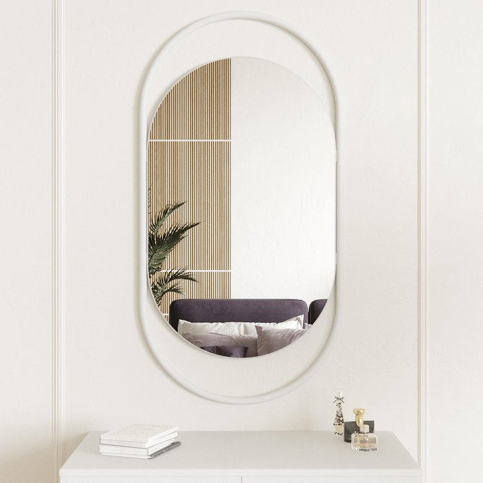 Дизайнерское настенное зеркало Evelix S в металлической раме белого цвета - купить Настенные зеркала по цене 11900.0