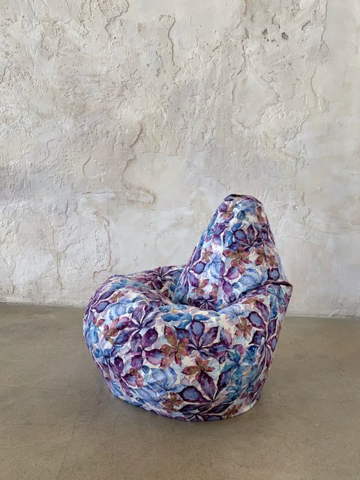 Кресло-мешок Груша Цветы L фиолетово-голубого цвета - купить Бескаркасная мебель по цене 2690.0